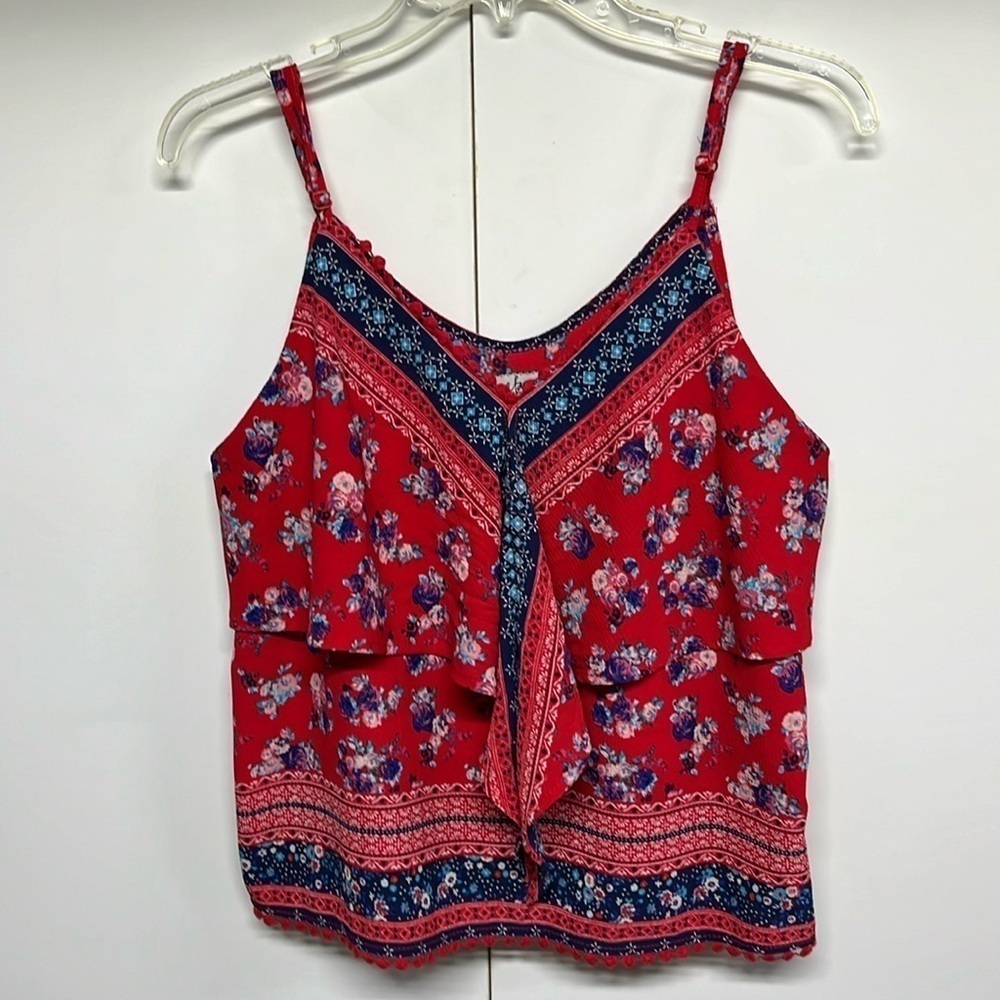 Crave Fame Red Floral Boho Tank Top XL Adjustable Straps